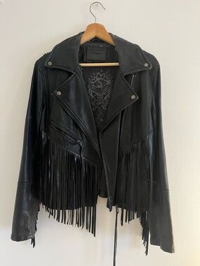 Blank NYC Black Leather Fringe Moto Jacket